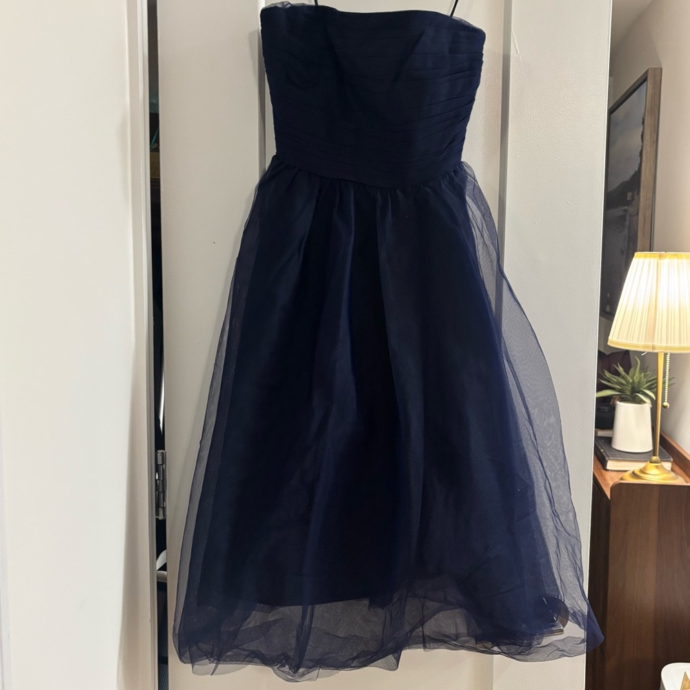 NWT. J. Crew navy blue strapless tulle dress